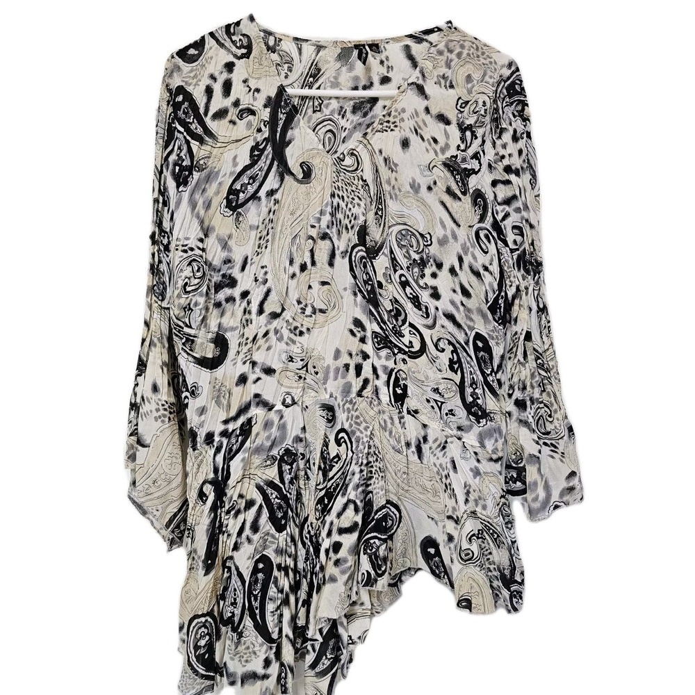 Essentials By Milano Size XL‎ Pleat Sheer Blouse Side Asymmetrical Paisley Print